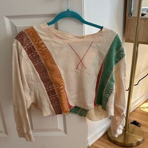 Urban Outfitters Cream Waffle Knit Top with Multicolor Stripes